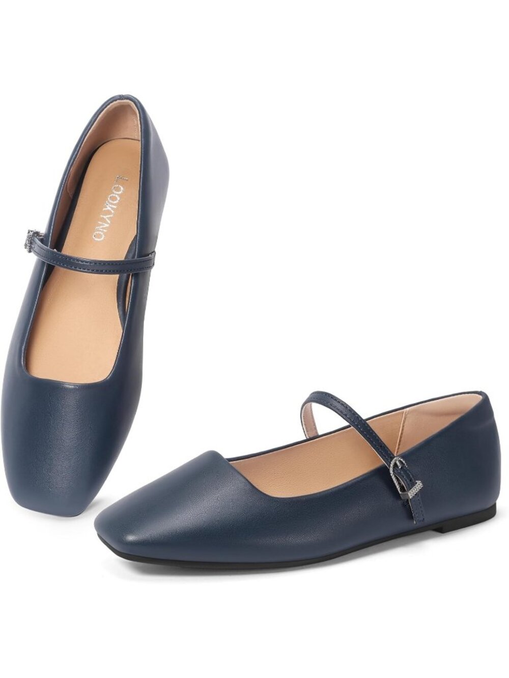 Women's Navy Blue Closed Toe Chic Footwear Latex Insole Mary Jane Flat Shoes